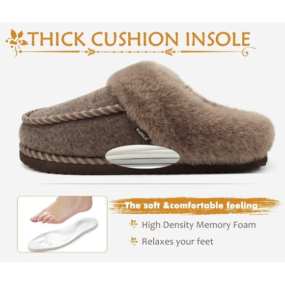 ⚡Womens Light Brown Memory Foam Cozy Fluff Plush Comfy House Winter Slippers - Picture 5 of 7